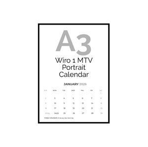 Show details for A3 WiroPortrait 1 Month-to-View Calendar Template